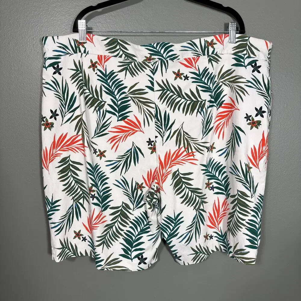 Terra & Sky White & Green Resort Wear Tropical Shorts - 3X - Women's Plus Size